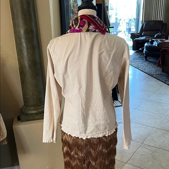 Elegant Cream Women's Jacket with Scarf accent for fashion only - Picture 3 of 9